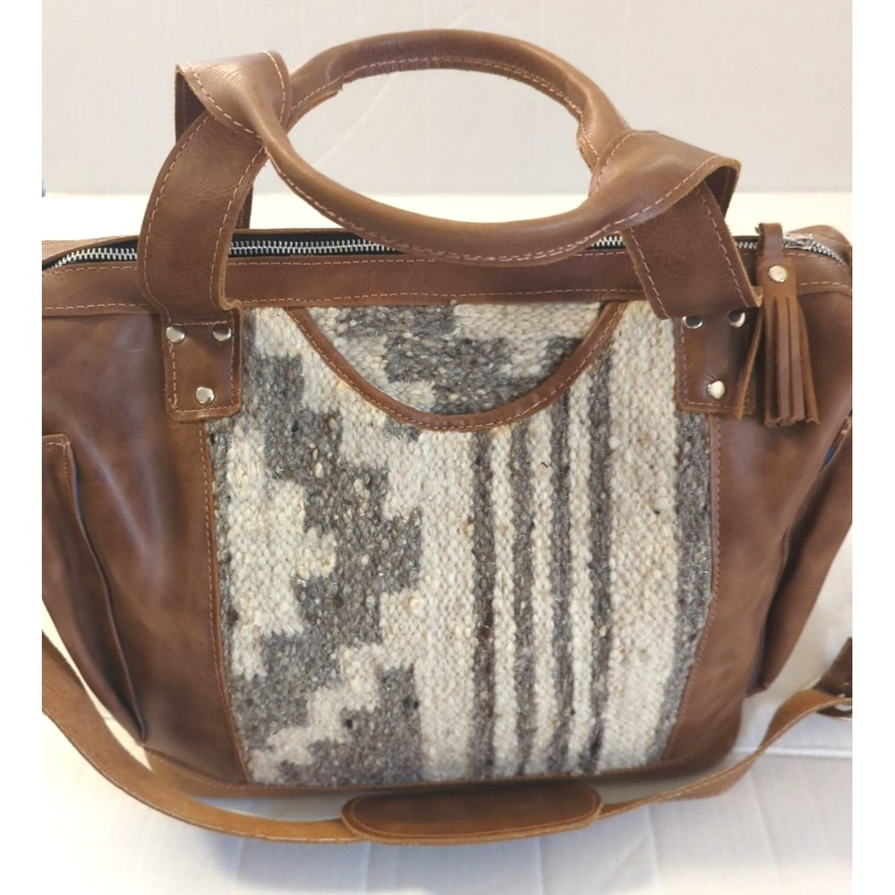 ✔️Brown Leather and Wool Tote Backpack - Picture 2 of 8